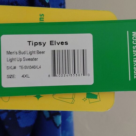 Tipsy Elves Men's Bud Light Beer Light Up Ugly Christmas Lights Crew Sweater 4XL - Picture 4 of 7